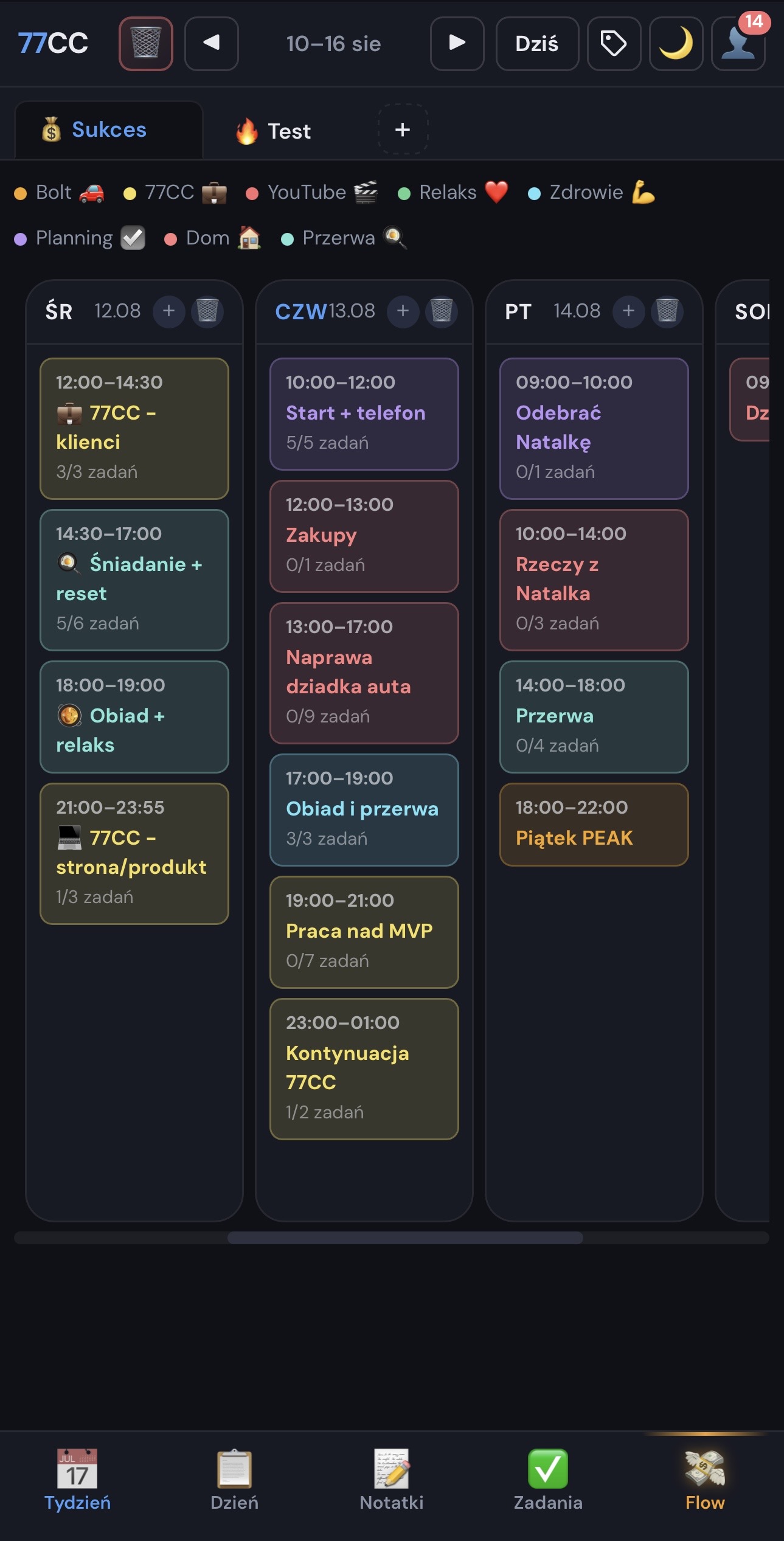 77CC Planner . widok tygodnia